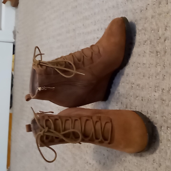 Tan Suede Booties with Laces - Picture 2 of 7
